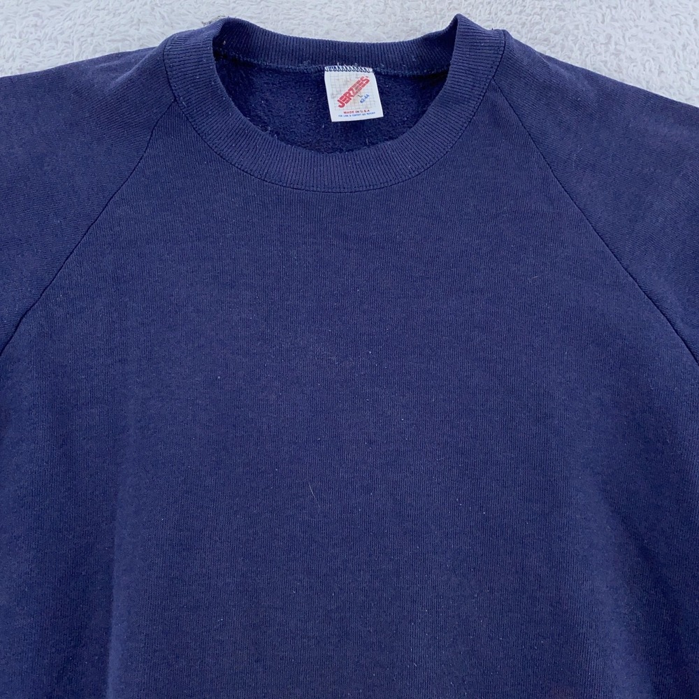 Vintage 90s Jerzees Navy Blue Raglan Sweatshirt Mens Small Blank Crewneck USA